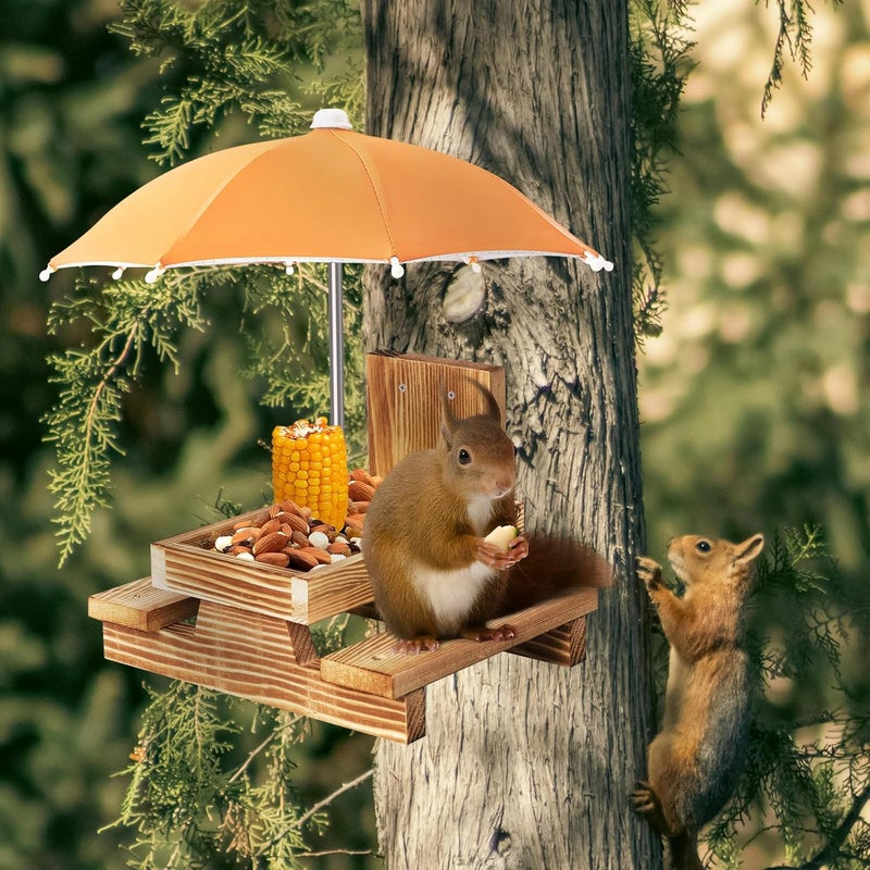 Gnodry Gnodary Squirrel Feeder with Umbrella, Squirrel Feeders for Outside, Squirrel Picnic Table Feeder - Chipmunk Feeder Hold Corn, Corn Cob, Peanuts Style2 (Bright Orange) - Image 5